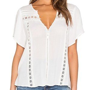 Amuse Society Crimson Top Casa Blanca White Lace Gauze Short Sleeve Women Size S